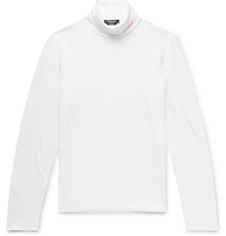 Photo: CALVIN KLEIN 205W39NYC - Slim-Fit Logo-Embroidered Stretch-Cotton Jersey Rollneck T-Shirt - Men - White
