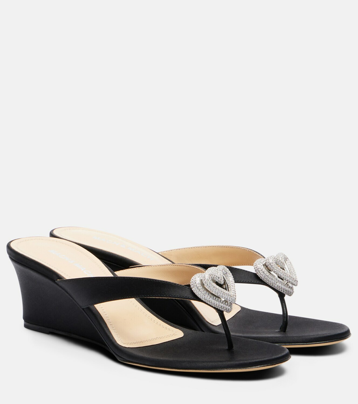 Mach & Mach Double Heart satin wedge thong sandals