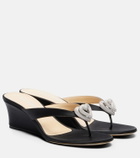 Mach & Mach Double Heart satin wedge thong sandals