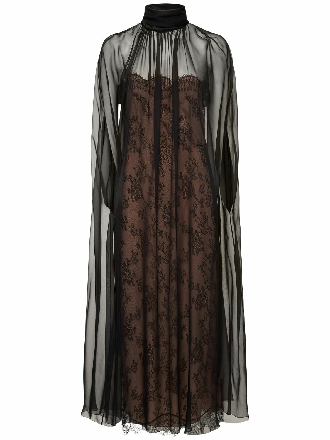 VALENTINO Silk Chiffon Lace Midi Dress Valentino