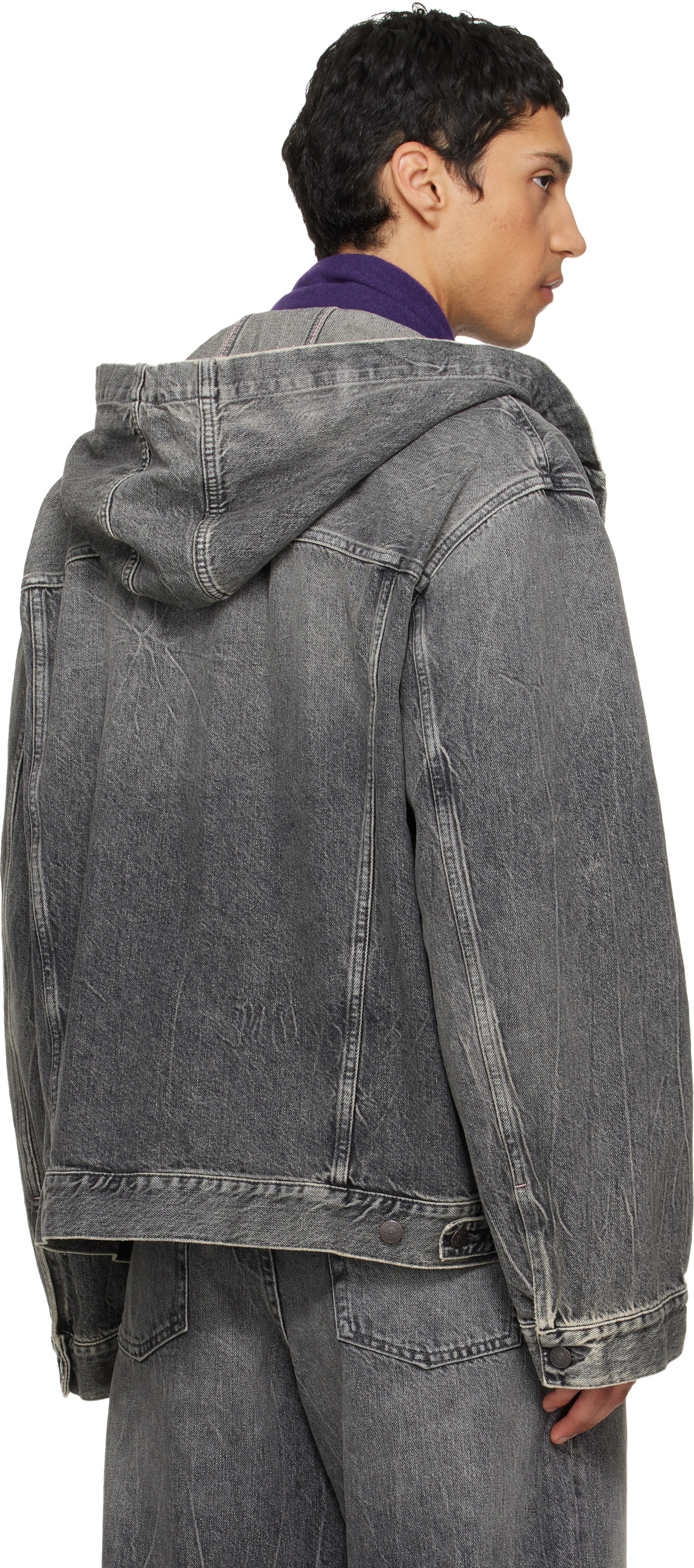 Acne Studios Gray Hooded Denim Jacket Acne Studios