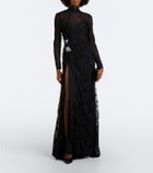 Monique Lhuillier Embellished lace bustier gown