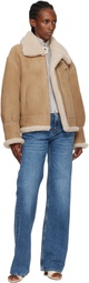 Nour Hammour Tan Portia Modern Shearling Aviator Jacket