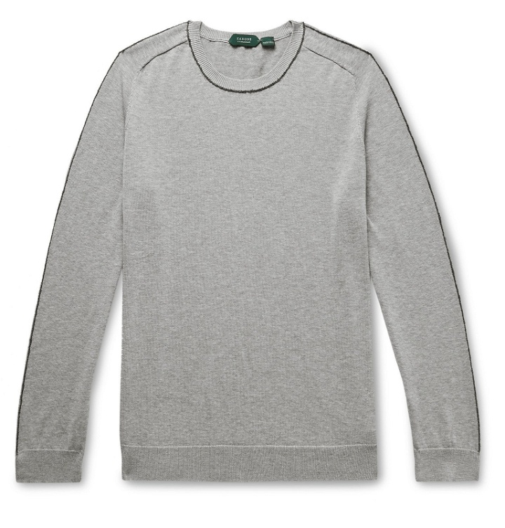 Photo: Incotex - Piped Cotton-Blend Sweater - Gray