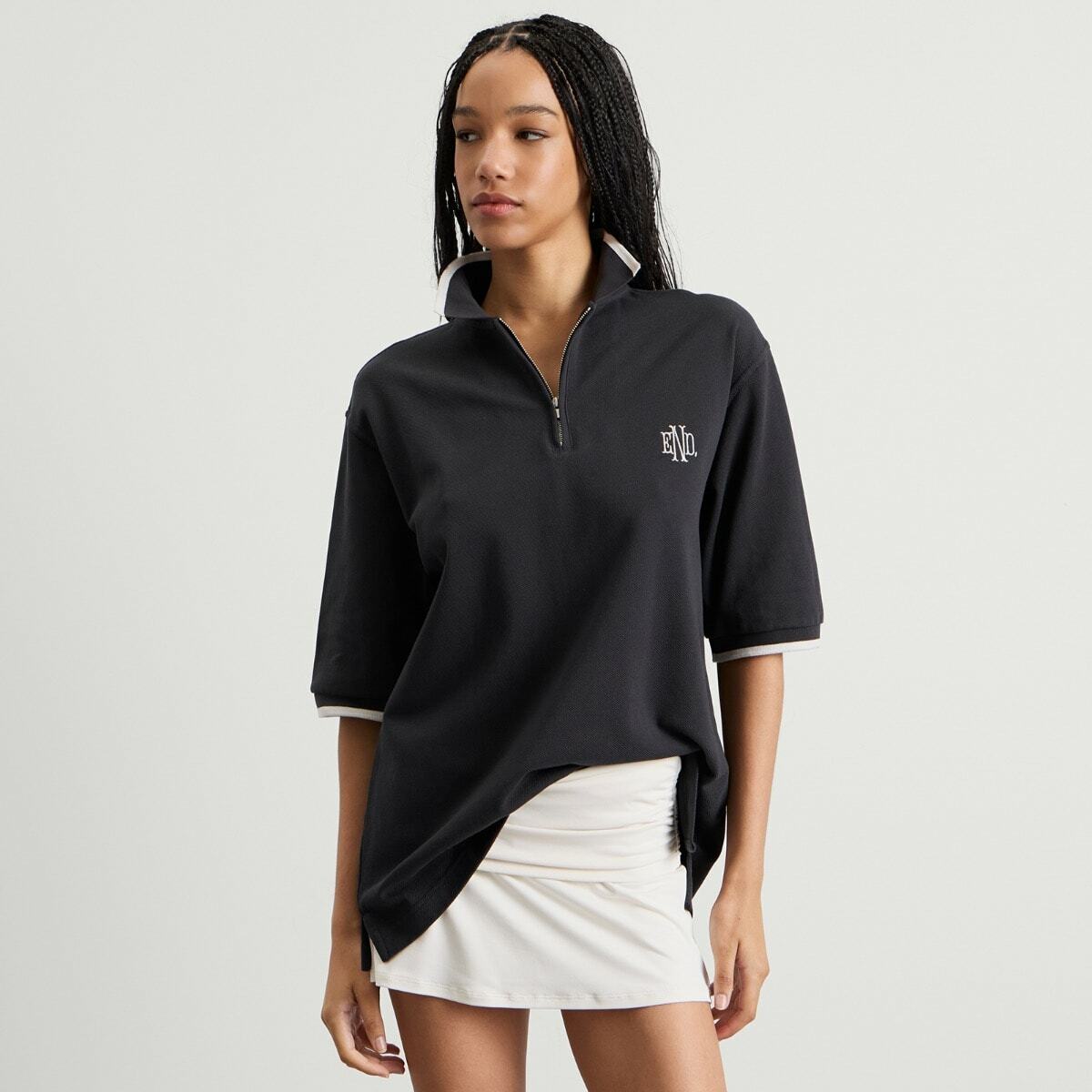 END. Piquet Polo in Cinder Black/Off White