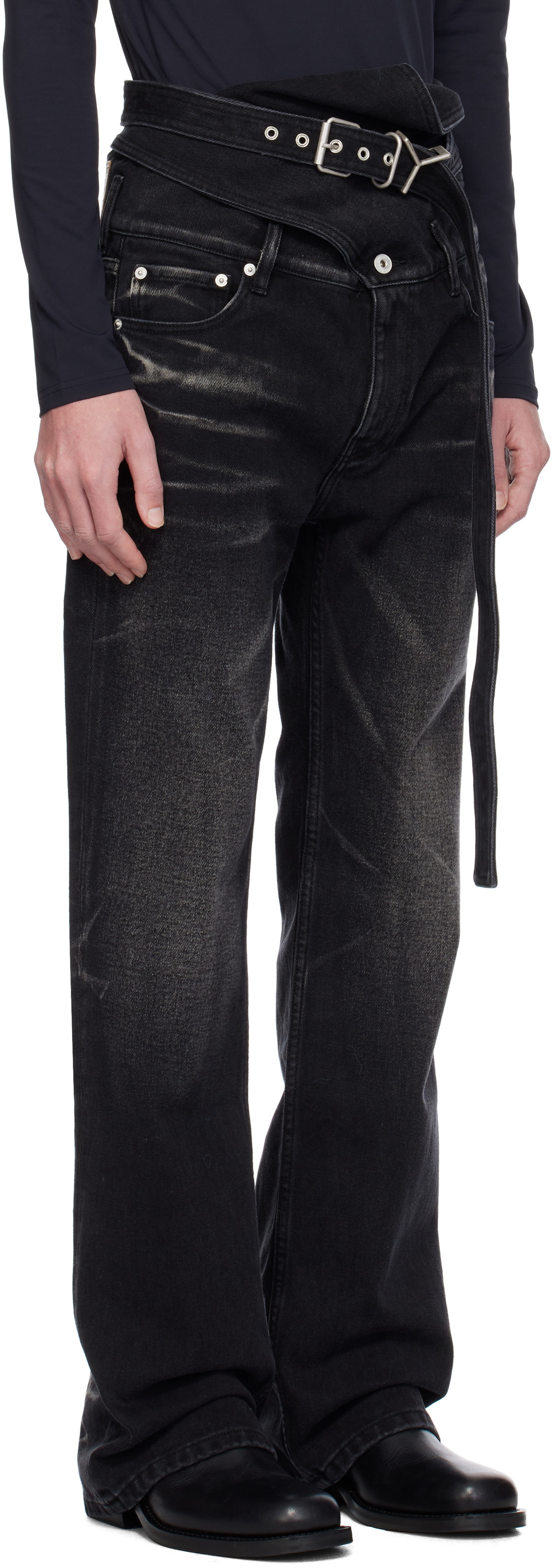 Y/Project Black Wrap Belt Jeans