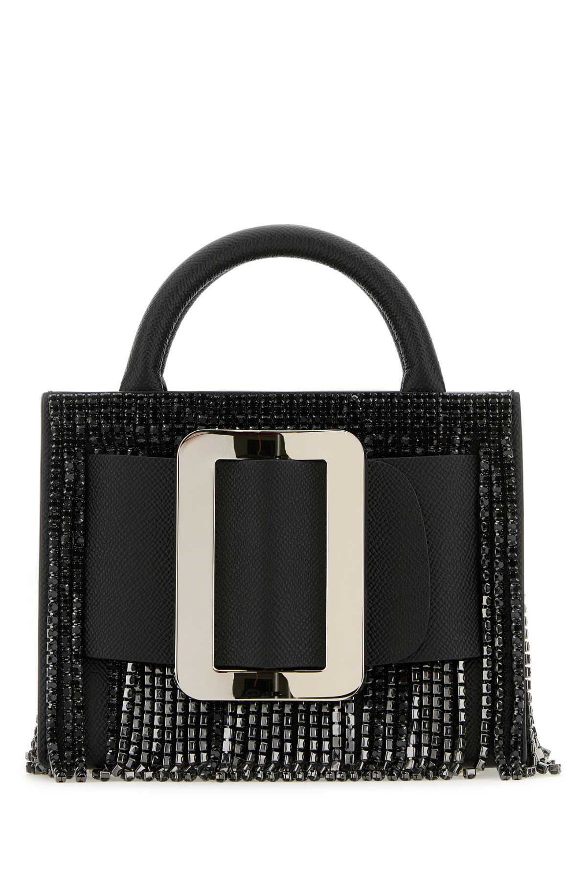 BOYY Black Leather Bobby 18 Crystal Flapper Handbag