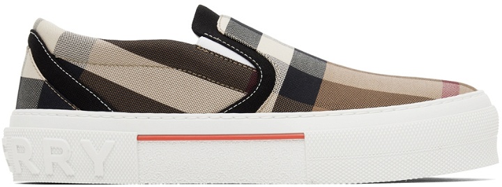 Photo: Burberry Beige Exaggerated Check Sneakers