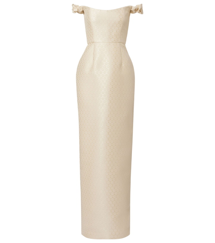 Photo: Markarian Bridal Yolanda brocade off-shoulder gown