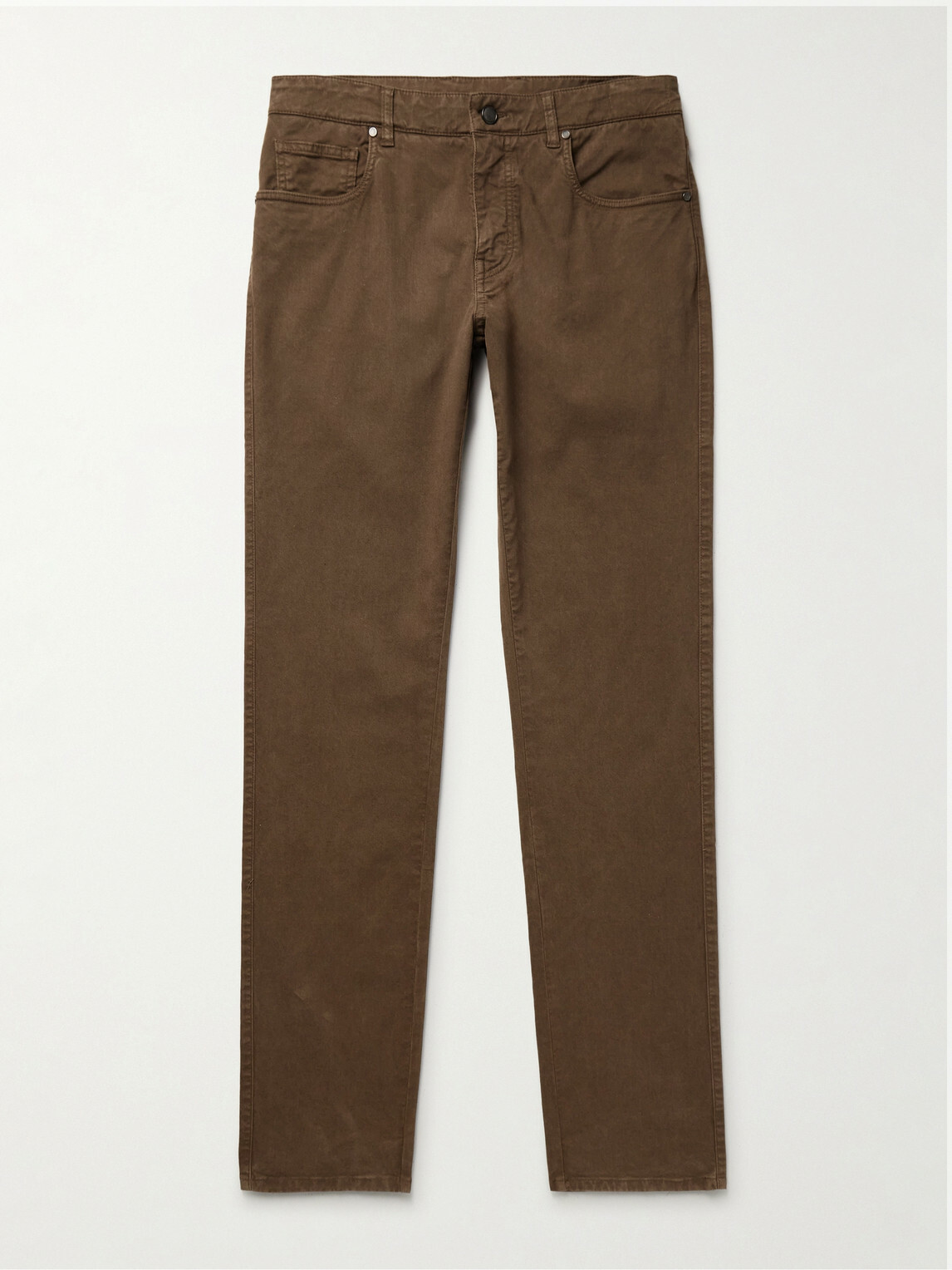 Purdey - Slim-Fit Straight-Leg Cotton-Blend Twill Trousers - Brown