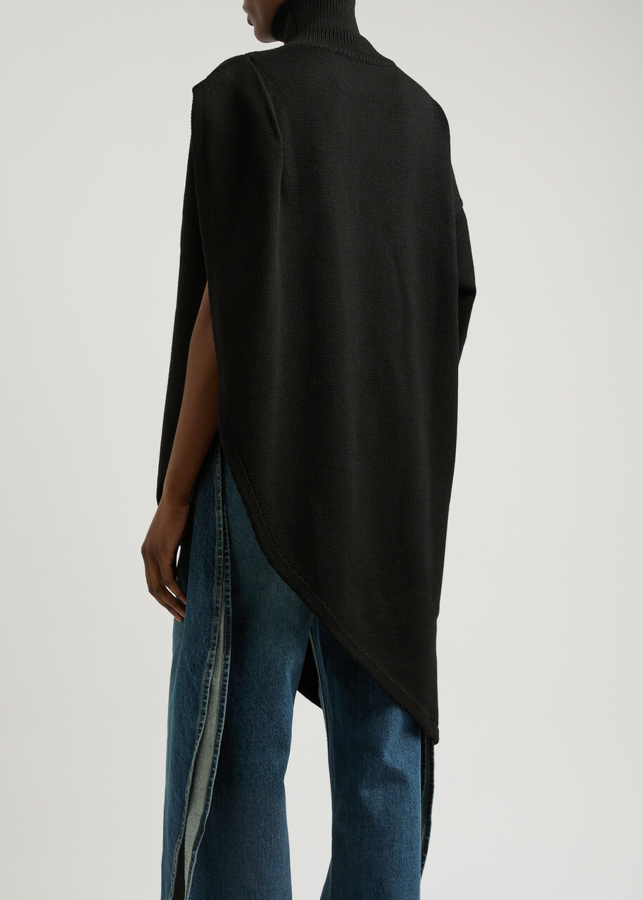 Alaïa Asymmetric Cape-effect Wool Jumper Black