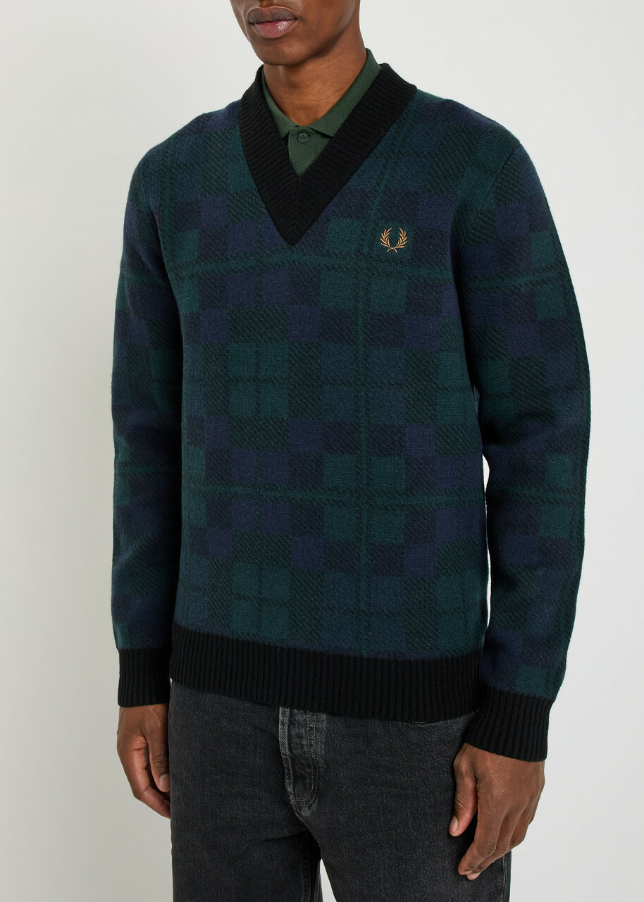 Fred Perry Blackwatch Tartan Wool-blend Jumper Navy