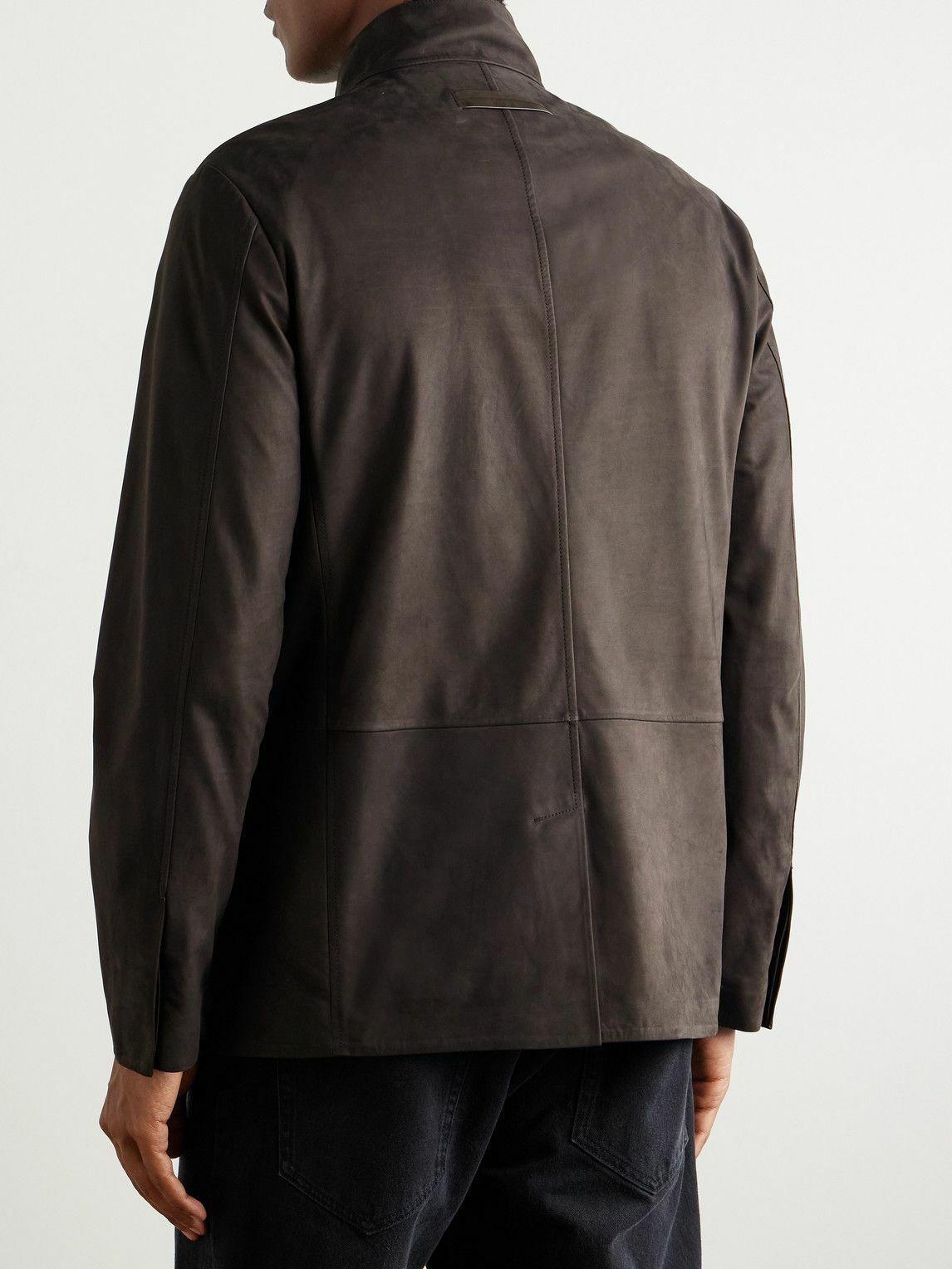 Zegna - Nehru-Collar Nubuck Jacket - Brown
