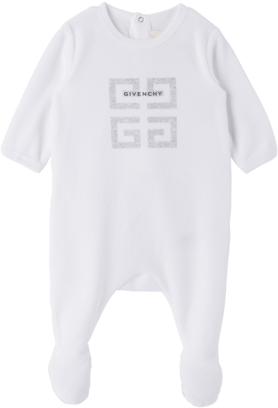Photo: Givenchy Baby White 4G Jumpsuit & Beanie Set