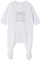 Givenchy Baby White 4G Jumpsuit & Beanie Set