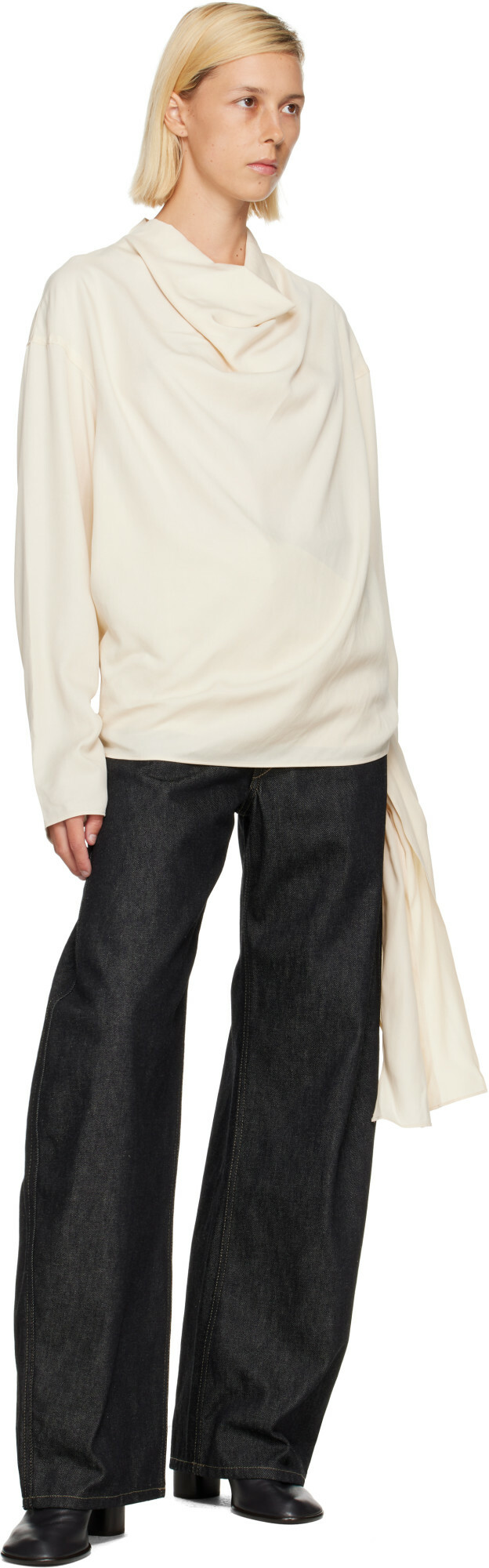 LE17SEPTEMBRE Off-White Silky Wrap Draped Blouse