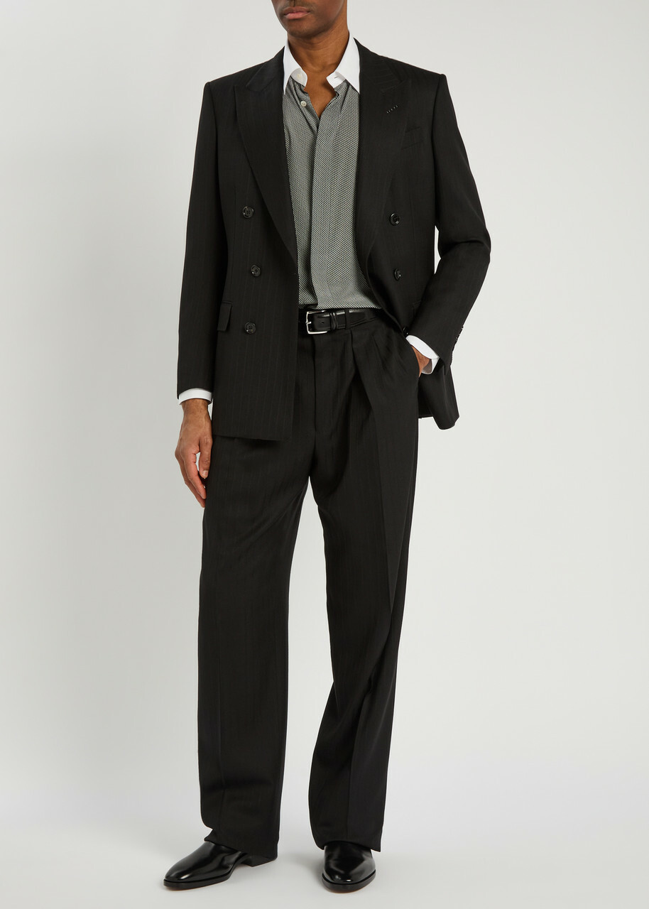 Tom Ford Striped Wool Trousers Black