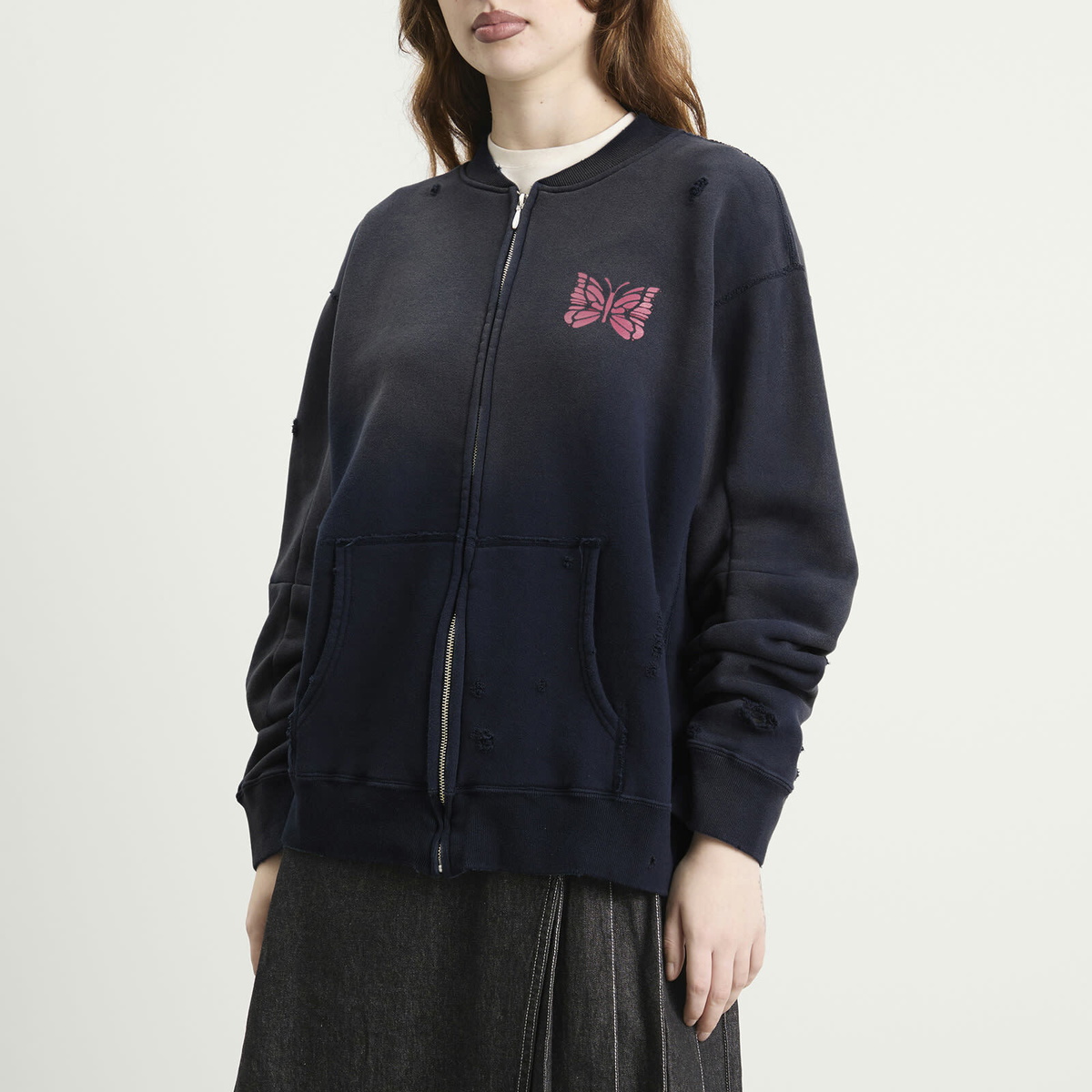 Needles Women's Deconstructed Zipped Sweat in Navy