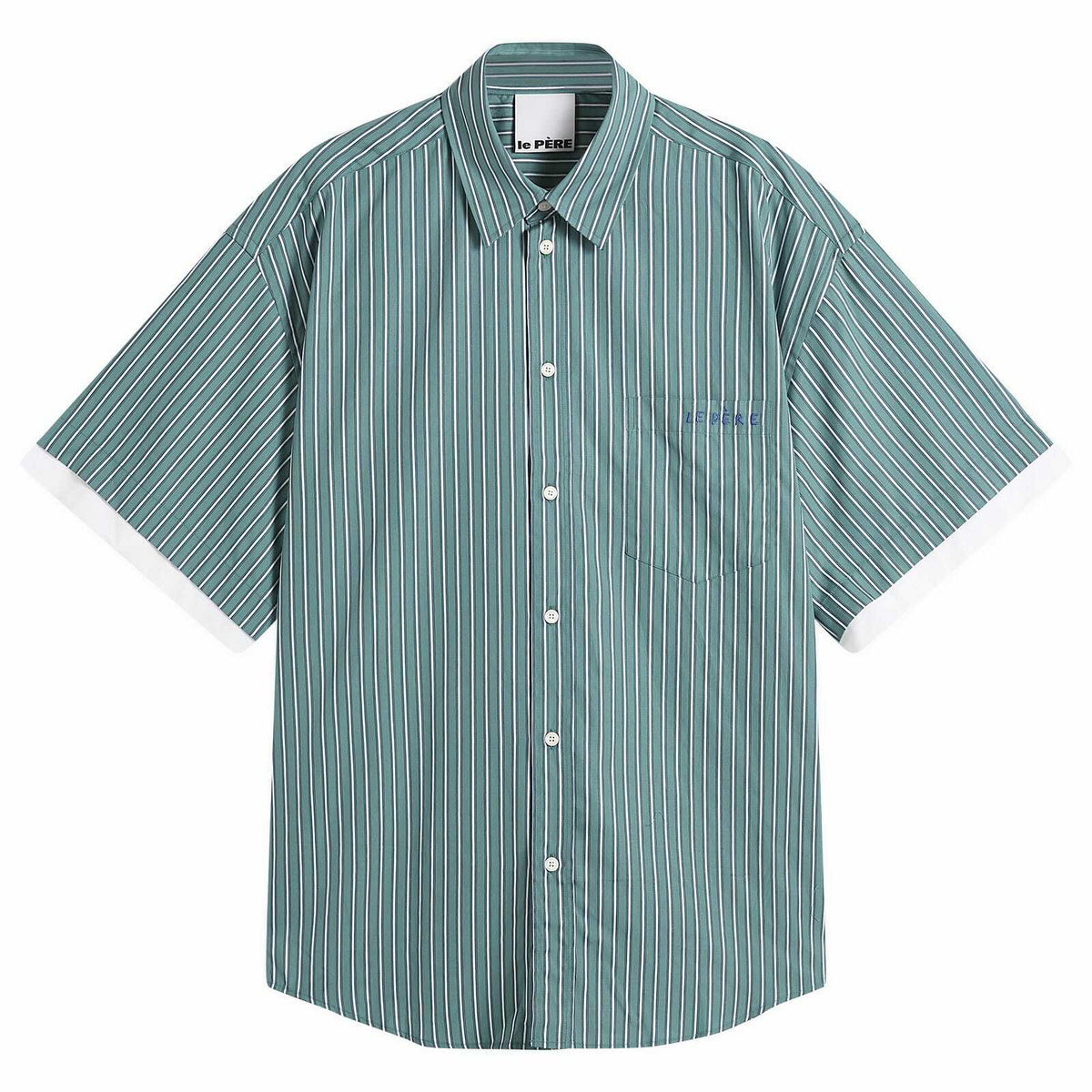 Le Père Men's Double Short Sleeve Shirt in Office Green