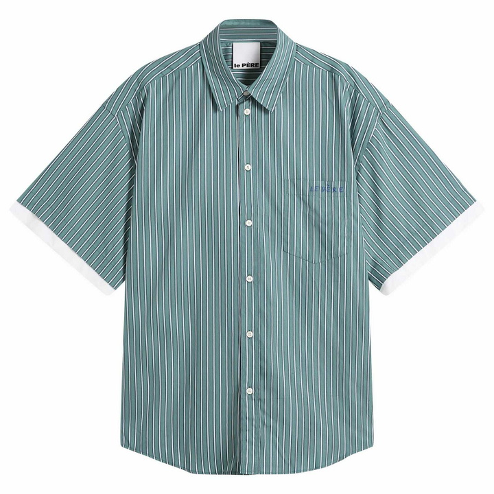 Photo: Le Père Men's Double Short Sleeve Shirt in Office Green