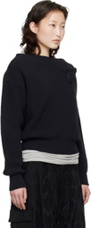 OPEN YY Navy Badge Applique Knit Pullover Sweater