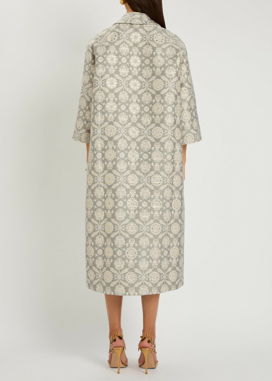 Huishan Zhang Liliane Floral-jacquard Cotton-blend Coat Grey