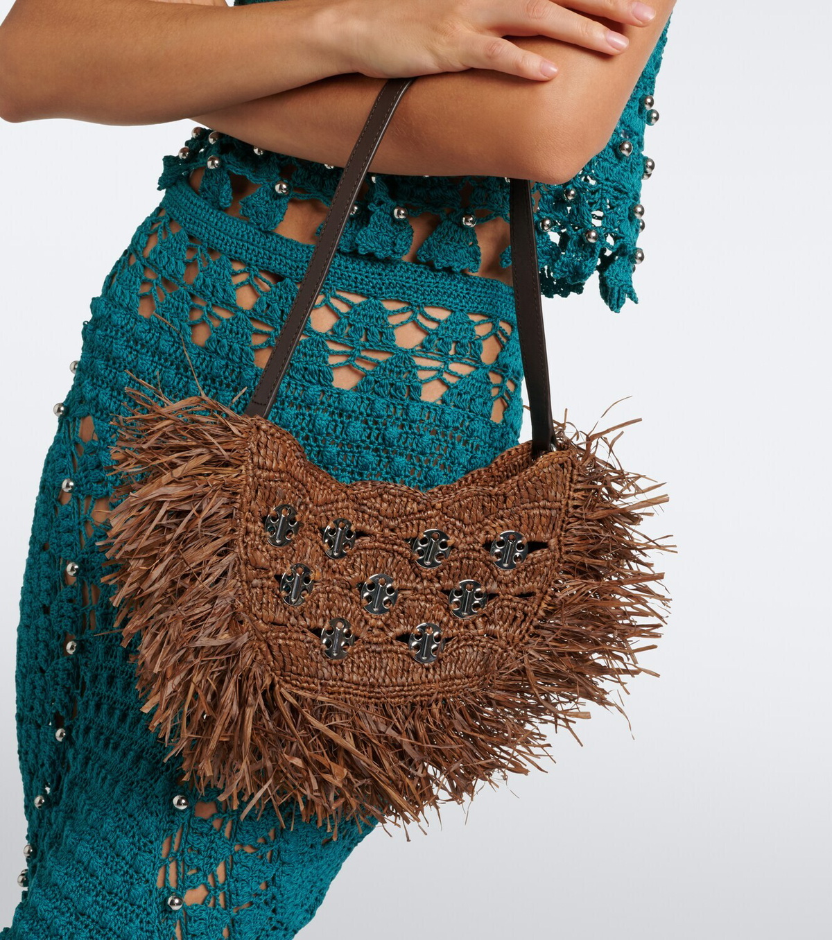 Rabanne Sac A Main fringed raffia top-handle bag