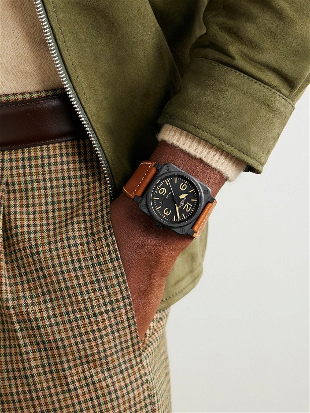 Photo: Bell & Ross - BR 03 Heritage Automatic 41mm Ceramic and Leather Watch, Ref. No. BR03A-HER-CE/SCA