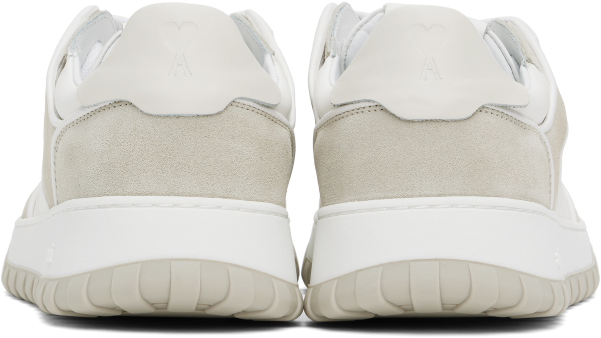 AMI Paris White & Gray Leather Low Top Walk Sneakers