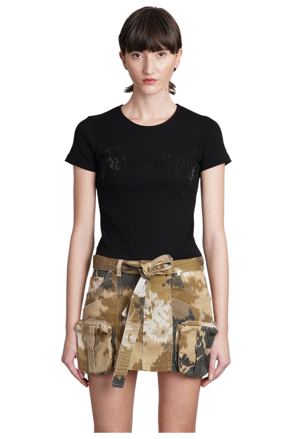 Tシャツ・カットソー BLUMARINE Embellished Stretch Nylon T-Shirt T-shirt With Embroidery Rhinestone Blumarine Detailing