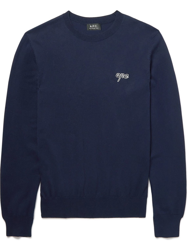 Photo: A.P.C. - Otis Logo-Embroidered Cotton Sweater - Blue