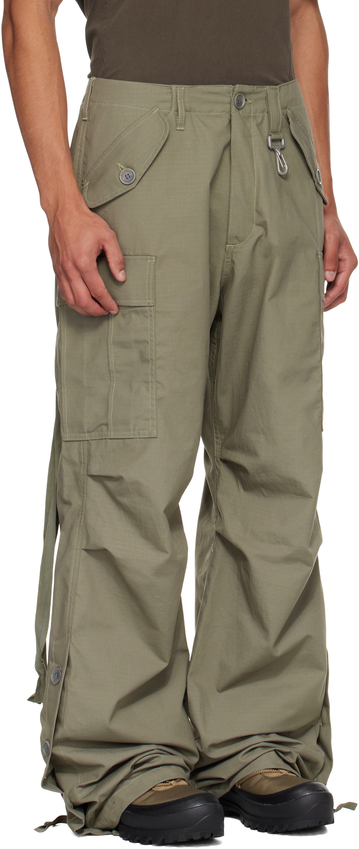 Reese Cooper Khaki Cotton Ripstop Wide Leg Cargo Pants