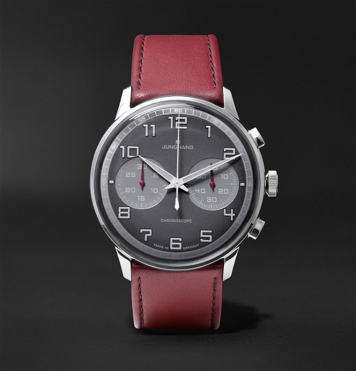 Photo: Junghans - Meister Driver Chronoscope 45mm Stainless Steel and Leather Watch, Ref. No. 027/3685.00 - Gray