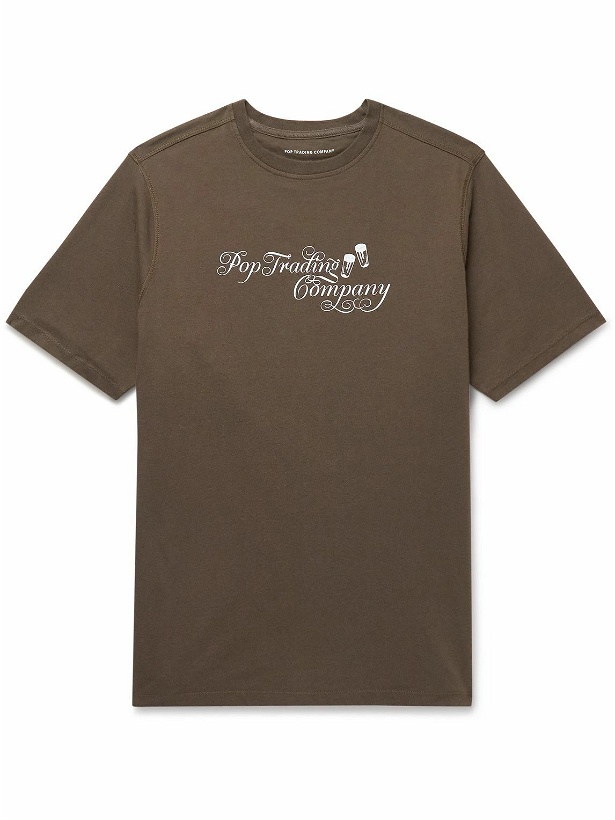 Photo: Pop Trading Company - Logo-Print Cotton-Jersey T-Shirt - Brown