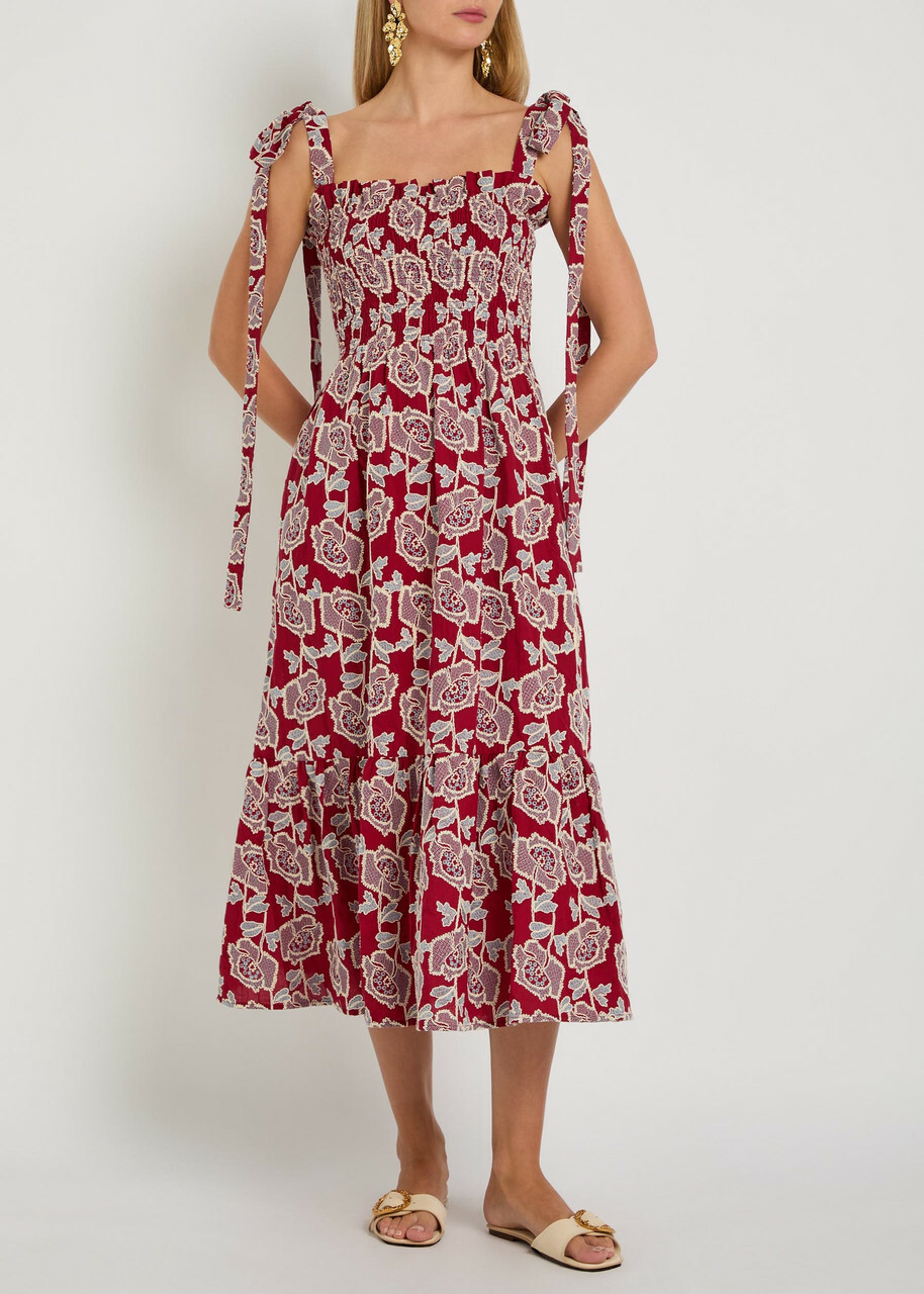 Erdem Floral-embroidered Cotton-blend Midi Dress Red
