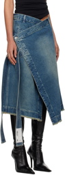 LU'U DAN Blue Wrap Denim Midi Skirt