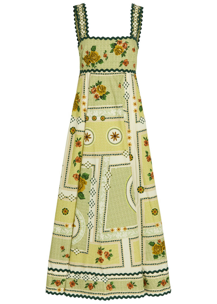 Alemais Dixie Printed Cotton-poplin Midi Dress Yellow
