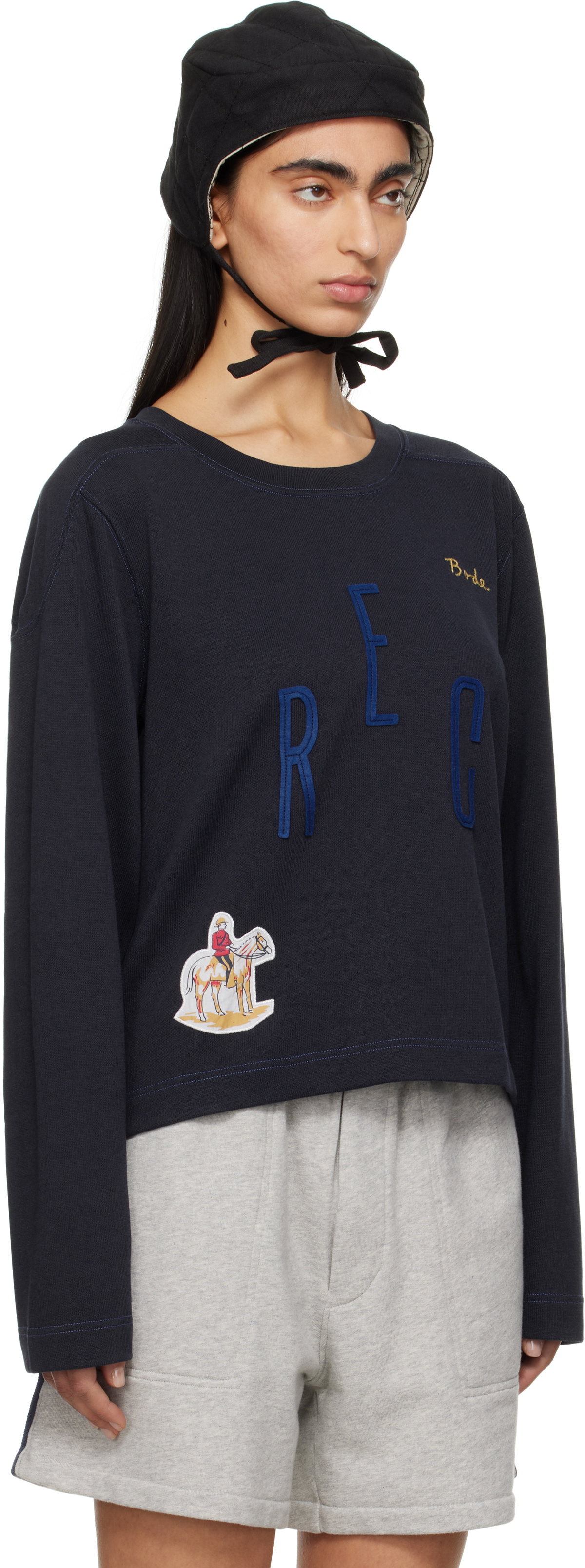 Bode Navy 'Rec' Pullover Sweatshirt