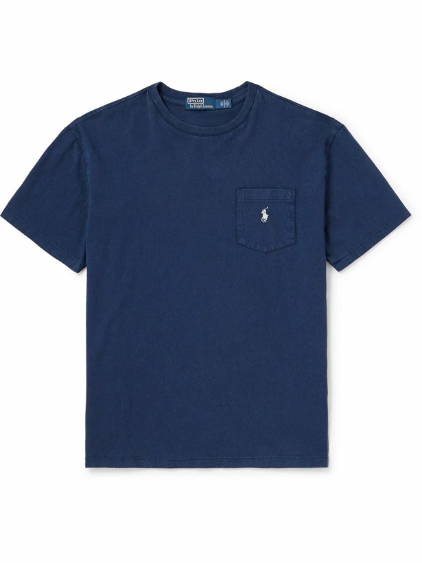 Photo: Polo Ralph Lauren - Logo-Embroidered Cotton and Linen-Blend Jersey T-Shirt - Blue