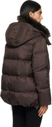 Yves Salomon Brown Waterproof Technical Lambswool Trim A-Line Down Jacket
