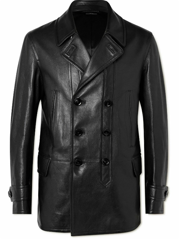 Photo: TOM FORD - Slim-Fit Leather Peacoat - Black
