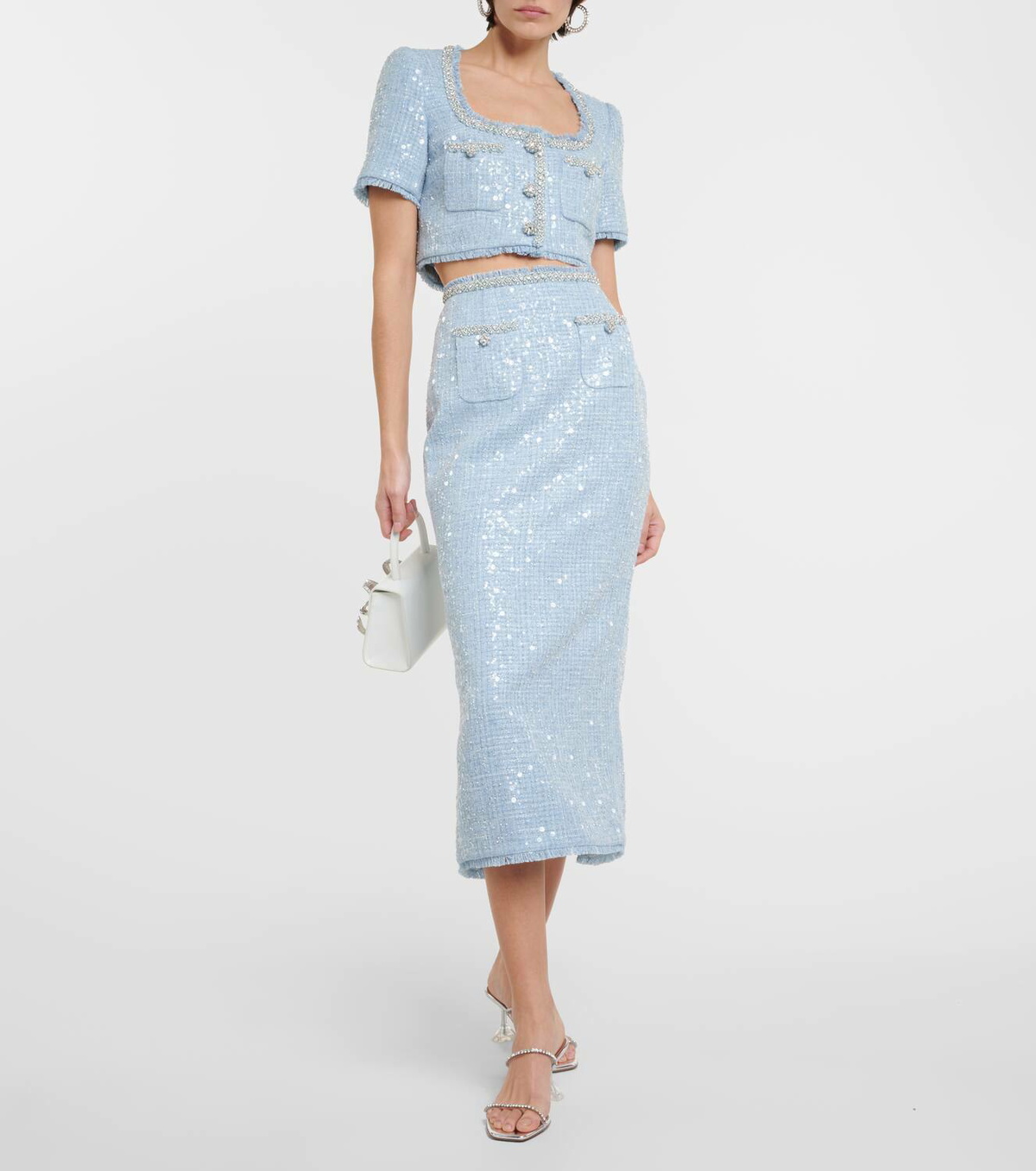 Self-Portrait Sequined bouclé midi skirt Self-Portrait