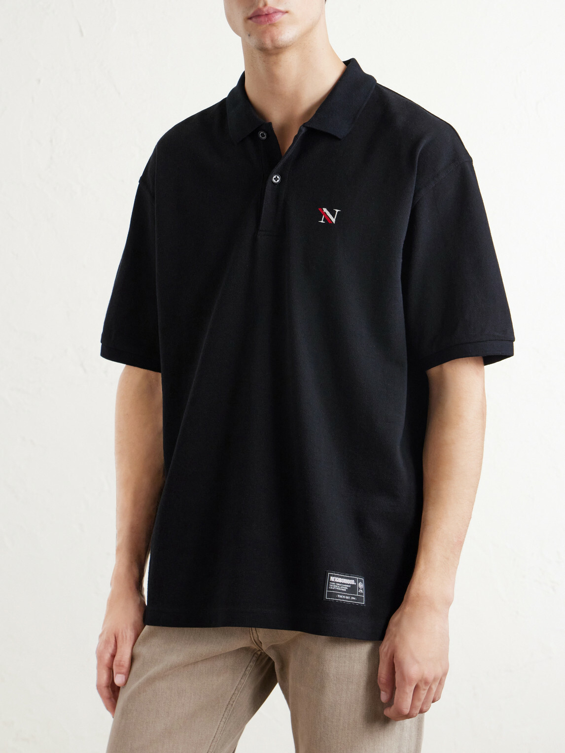 Neighborhood - Logo-Appliquéd Embroidered Cotton-Piqué Polo Shirt - Black