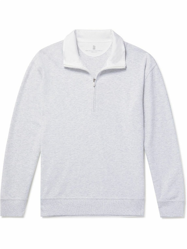 Photo: Brunello Cucinelli - Cotton-Blend Jersey Half-Zip Sweatshirt - Gray