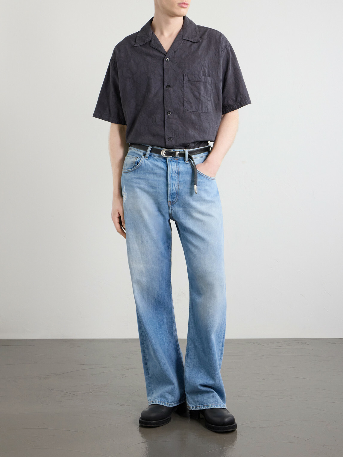 Neighborhood - Camp-Collar Cotton-Jacquard Shirt - Gray