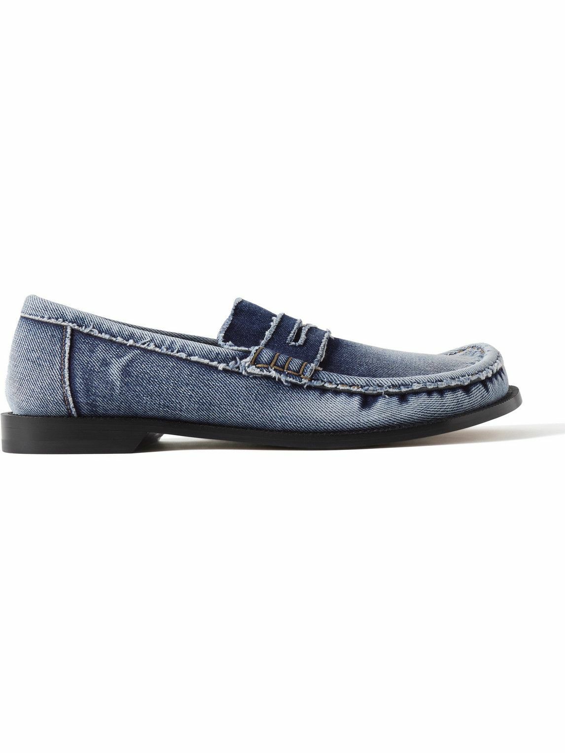 LOEWE - Campo Distressed Washed-Denim Penny Loafers - Blue Loewe