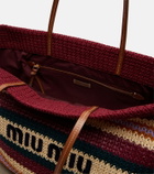 Miu Miu Striped woven raffia-effect tote bag