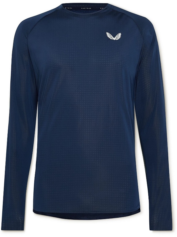 Photo: Castore - Logo-Print Mesh-Panelled Perforated Stretch-Jersey T-Shirt - Blue