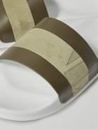 Frescobol Carioca - Humberto Striped Debossed Leather and Suede Slides - Green