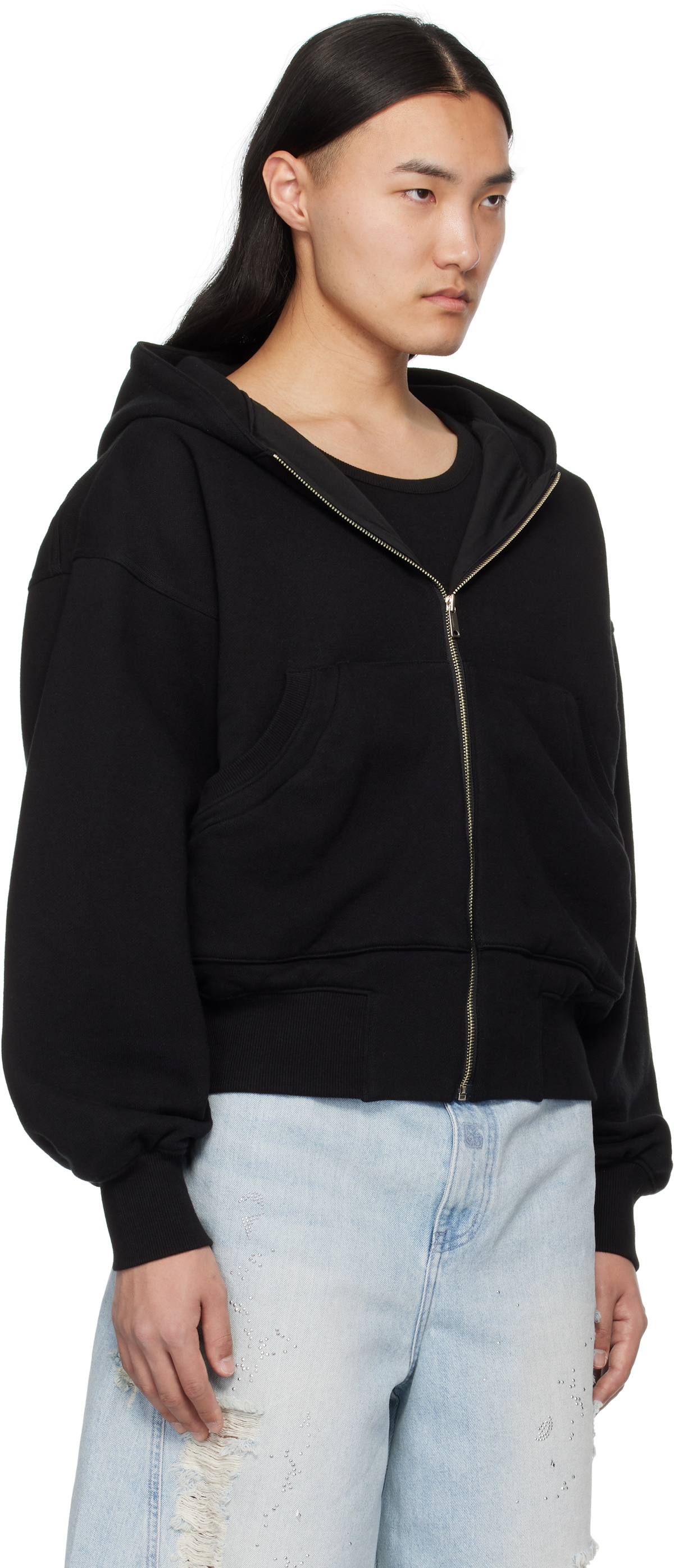 lesugiatelier Black Cut Out Zip Hoodie